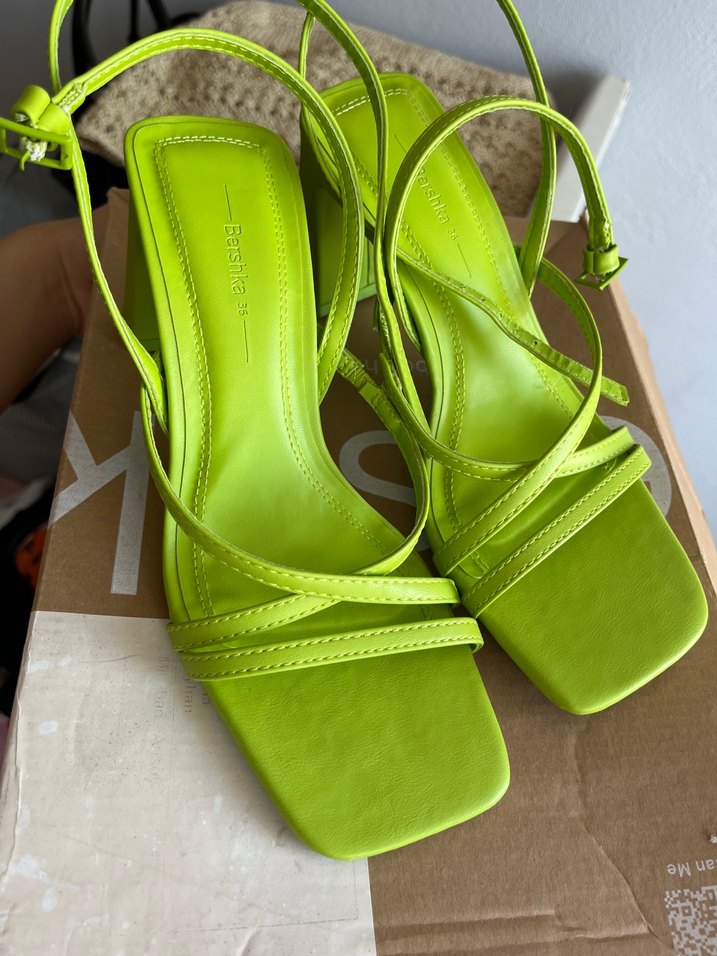 Yeşil Minimalist Topuklu Kadın Sandalet - Görsel 3