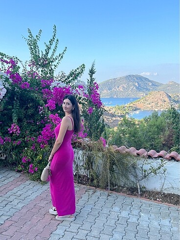 Fuşya uzun elbise