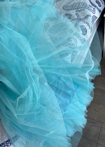 Parlak Turkuaz Nakışlı Sinderalla Kız Çocuk Kostümü - Görsel 4