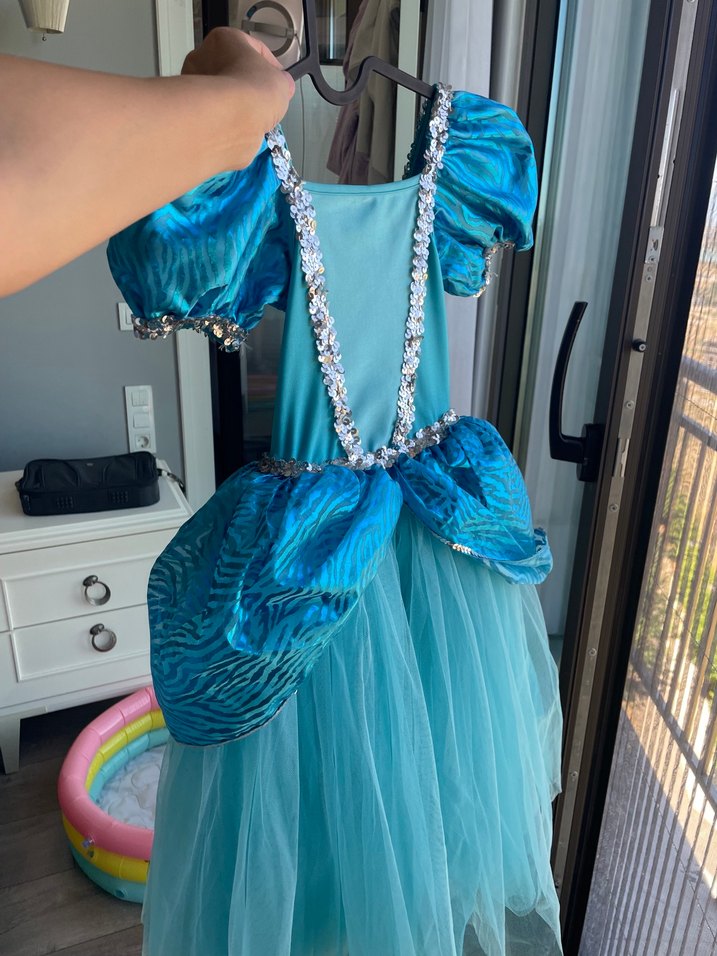 Parlak Turkuaz Nakışlı Sinderalla Kız Çocuk Kostümü - Görsel 3