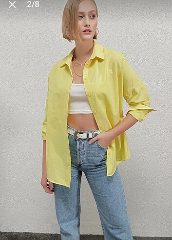 Trendyol & Milla Kadın Sarı Oversize Uzun Basic Gömlek 