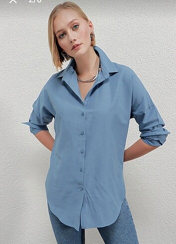 Trendyol & Milla Kadın İndigo Mavi Oversize Uzun Basic Gömlek