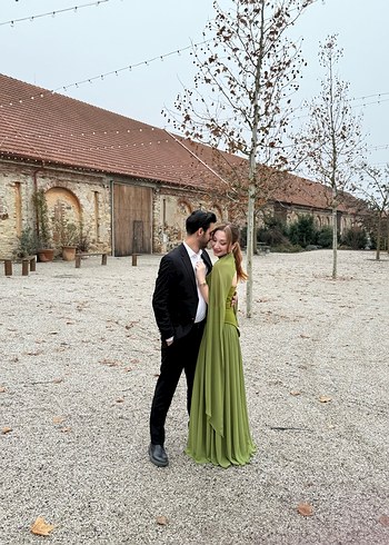 Straplez Drapeli Uzun Kadın Yeşil Elbise Abiye - Görsel 4