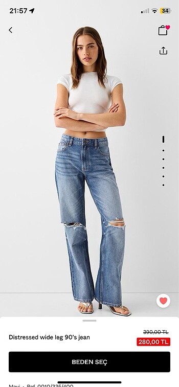 Bershka Dizleri Yırtık Jean