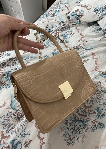 Bej Deri Yılan Desenli Kadın Çanta - Görsel 2