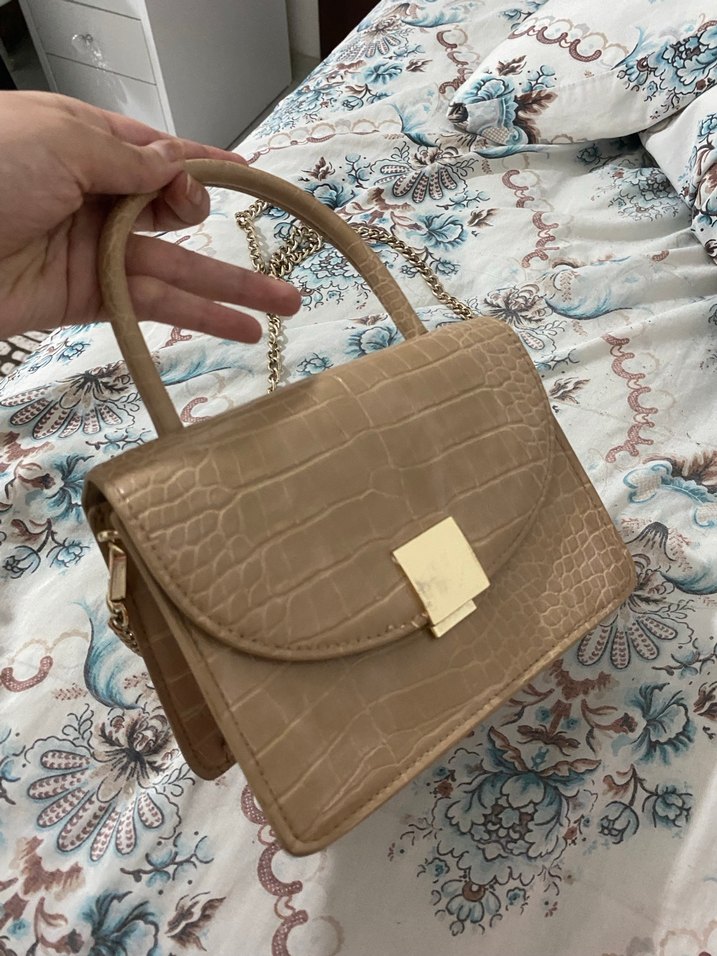 Bej Deri Yılan Desenli Kadın Çanta - Görsel 2