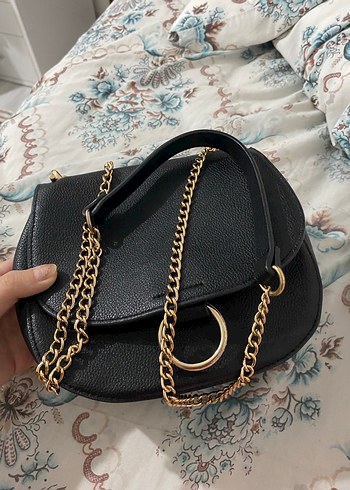 Siyah Deri Zincir Detaylı Kadın Çanta - Görsel 2