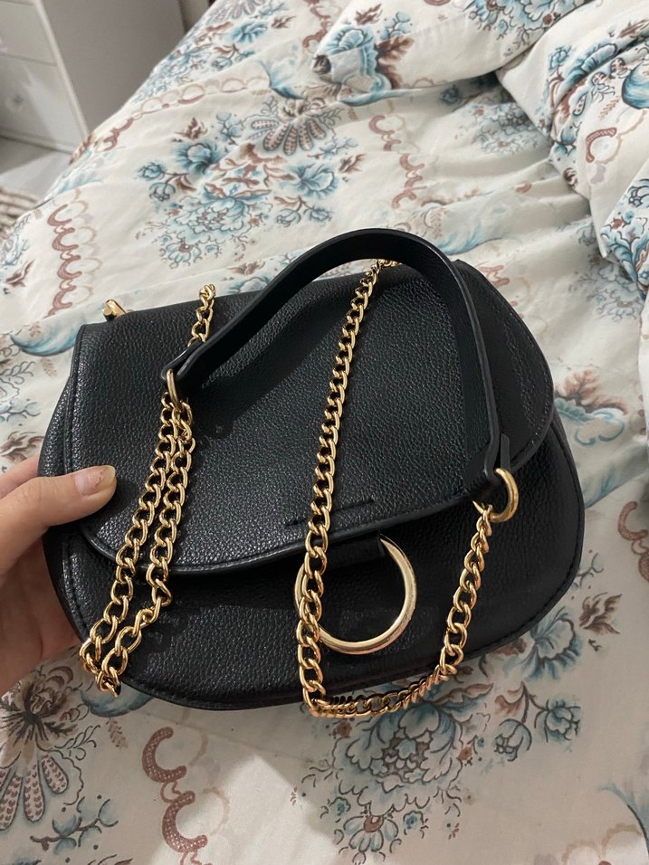 Siyah Deri Zincir Detaylı Kadın Çanta - Görsel 2