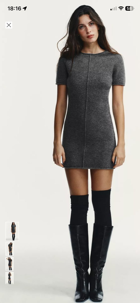 Kadın Gri Kısa Kollu Triko Elbise - Görsel 2