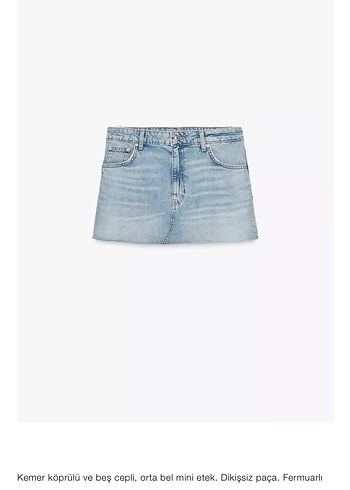 Açık Mavi Kemerli Mini Denim Etek