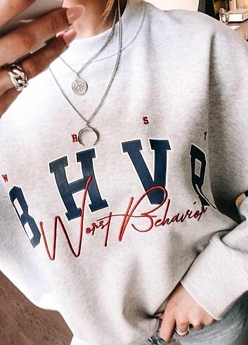 Mad Girls Gri Nakışlı Sweatshirt