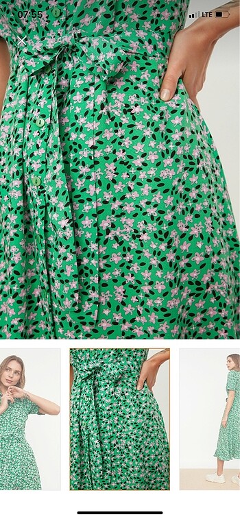 38 Beden çeşitli Renk Trendyolmilla elbise, yeşil çiçekli desenli, hasarsız ve defosuz