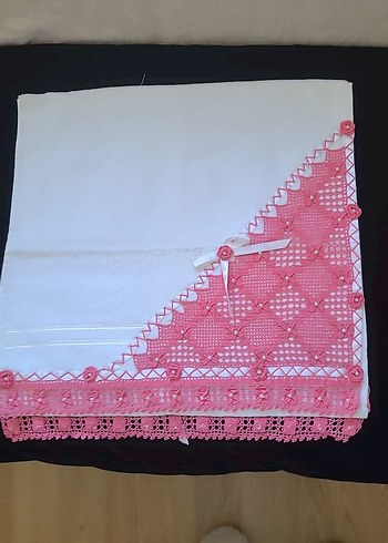 Nakışlı Pembe elişi dantel kenarlı çeyizlik havlu - Görsel 2