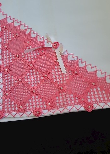 Nakışlı Pembe elişi dantel kenarlı çeyizlik havlu - Görsel 4