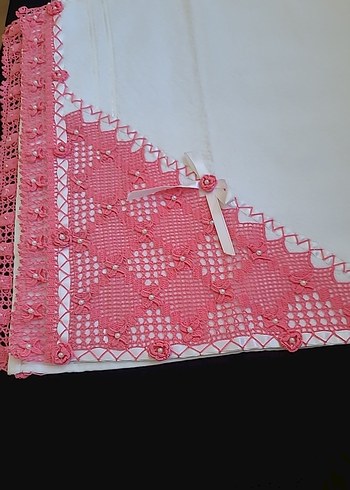 Nakışlı Pembe elişi dantel kenarlı çeyizlik havlu - Görsel 3