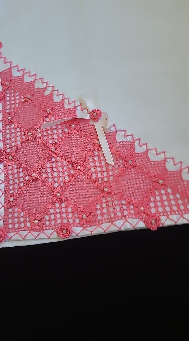 Nakışlı Pembe elişi dantel kenarlı çeyizlik havlu - Görsel 4
