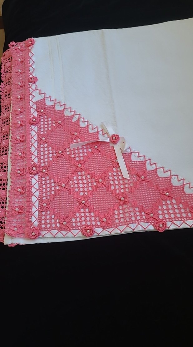Nakışlı Pembe elişi dantel kenarlı çeyizlik havlu - Görsel 3