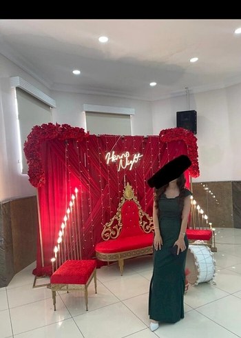 Zümrüt yeşili  Drapeli Uzun Kadın Elbise - Görsel 2