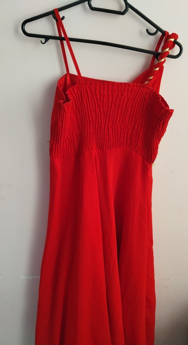 Kırmızı Nakışlı Uzun çocuk Abiye Elbise - Görsel 2