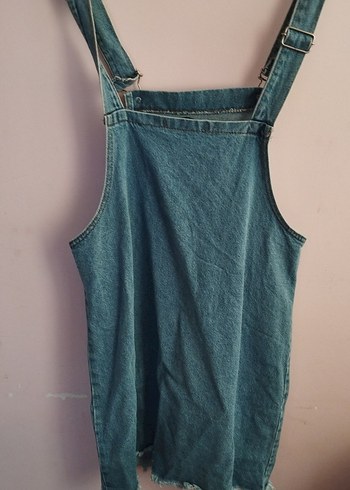 36 Beden Mavi Denim Midi Askılı Tulum
