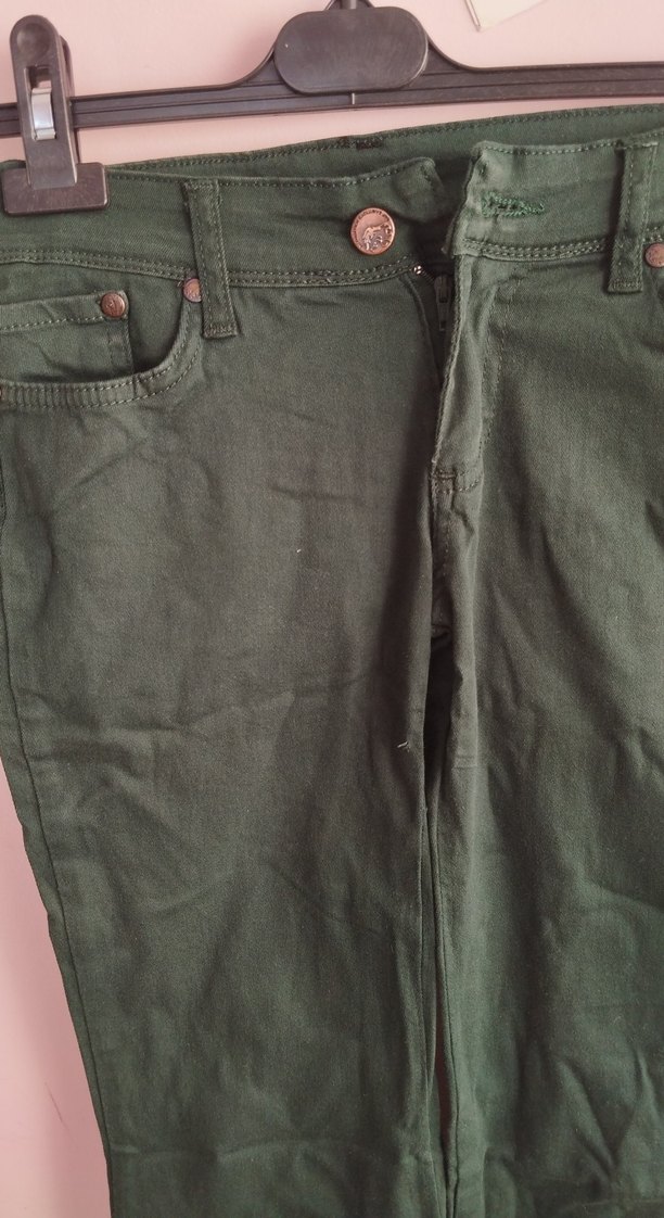 Kadın Haki Normal Boy Kumaş Pantolon - Görsel 2