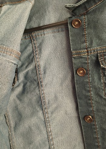 Düğmeli Koyu lacivert Kadın Denim Ceket - Görsel 2