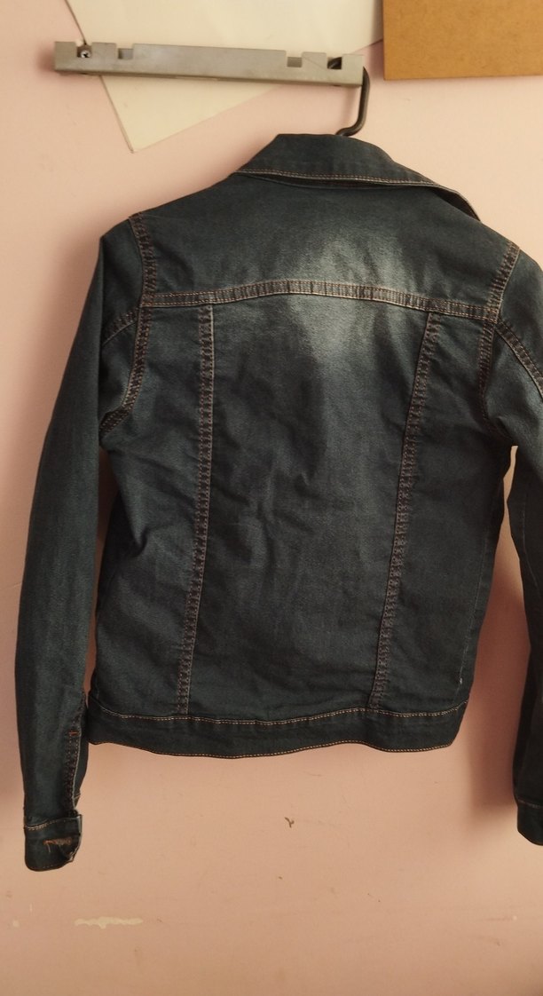 Düğmeli Koyu lacivert Kadın Denim Ceket - Görsel 4