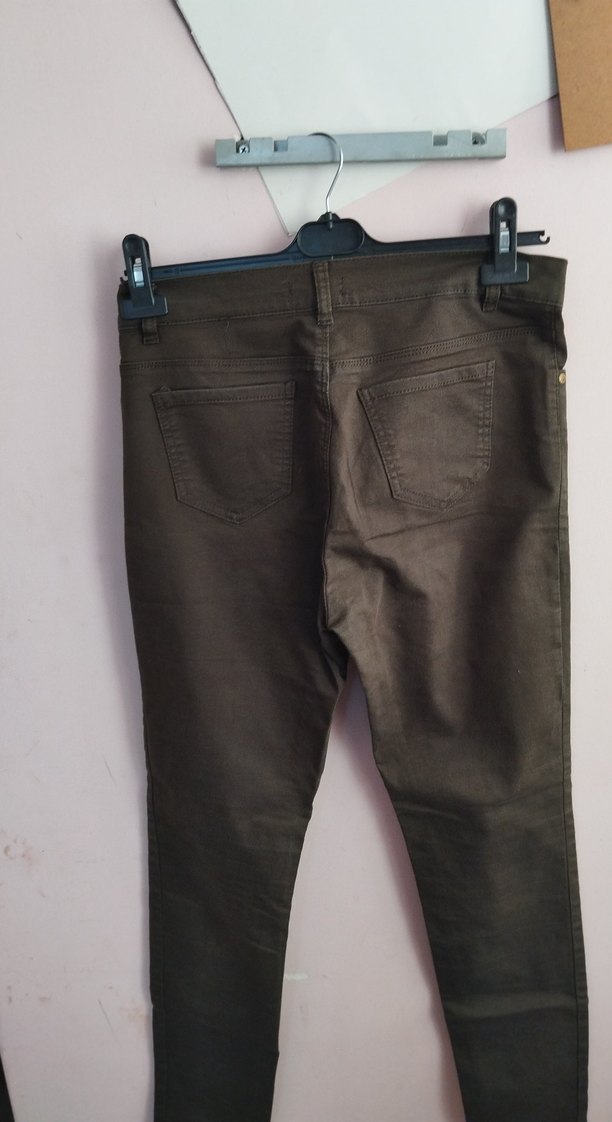 Düğmeli haki Kadın Denim Pantolon - Görsel 4