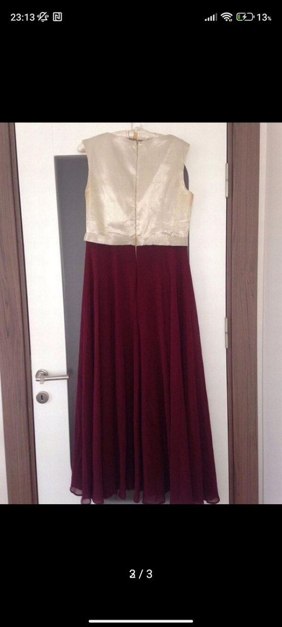 Bordo Uzun Abiye Elbise V Yakalı - Görsel 3