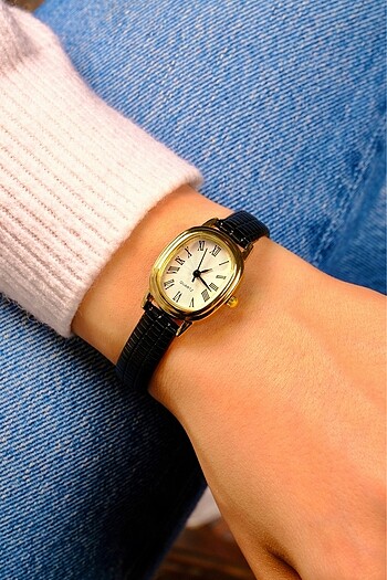 Minimal Siyah Deri Kordon Vintage Retro Kadın Kol Saati