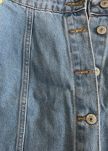 xs Beden Düğmeli Mavi Denim Mini Etek