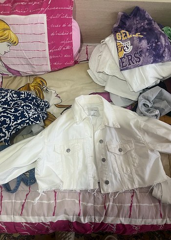 Düğmeli Beyaz Kadın Denim Ceket