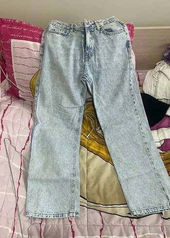 Mavi Batik Desenli Salaş Midi Kot Pantolon