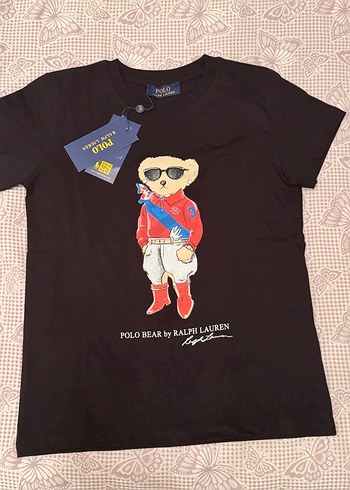 m Beden siyah Renk Polo Bear Baskılı Siyah Erkek Tişört