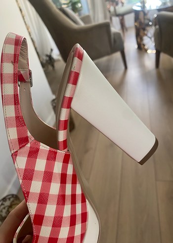 L&L marka Kırmızı Kareli Platform Topuklu Ayakkabı - Görsel 3