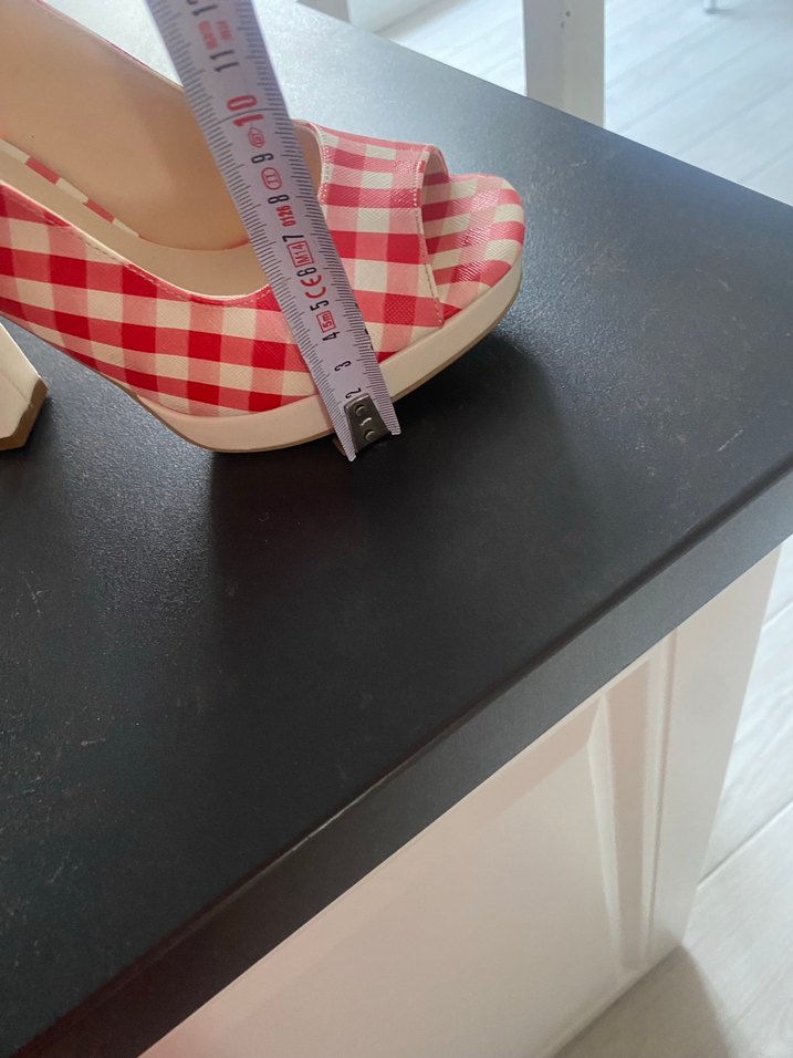 L&L marka Kırmızı Kareli Platform Topuklu Ayakkabı - Görsel 5