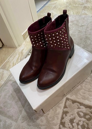 40 Beden Bordo Deri Tokalı Kadın Bot