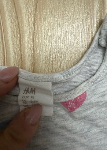 H&M Gri Uzun Kollu Kalp Desenli Tişört - Görsel 2