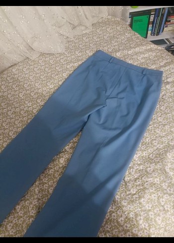 Düğmeli Mavi Kadın Kumaş Pantolon - Görsel 3