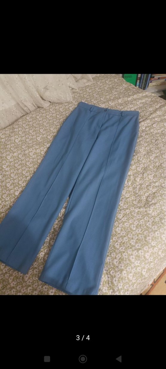 Düğmeli Mavi Kadın Kumaş Pantolon - Görsel 2