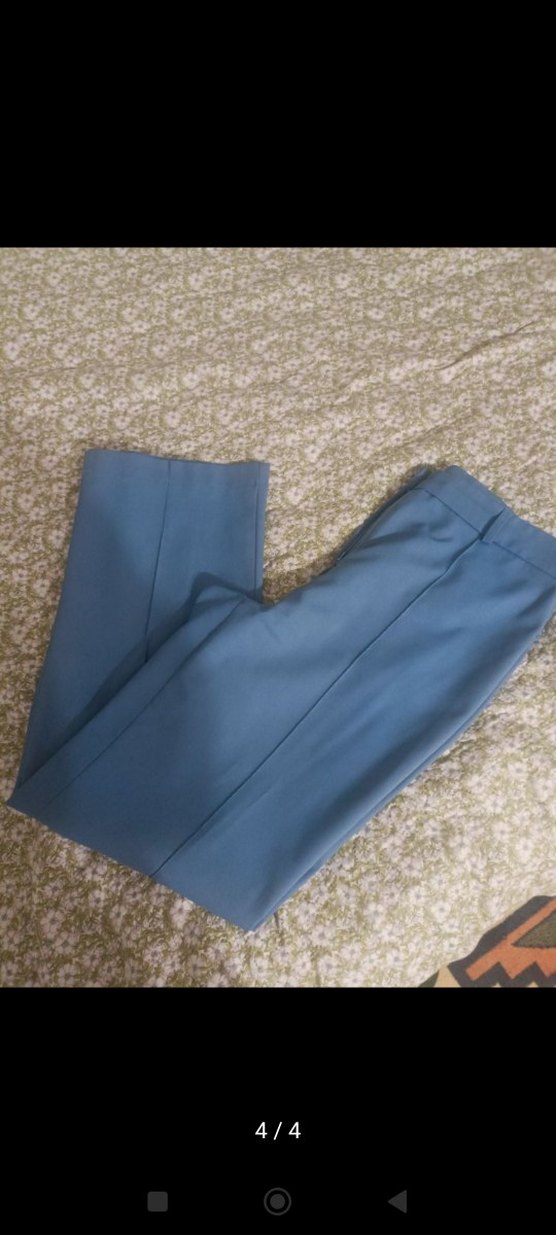 Düğmeli Mavi Kadın Kumaş Pantolon - Görsel 4