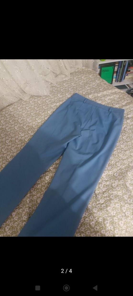 Düğmeli Mavi Kadın Kumaş Pantolon - Görsel 3