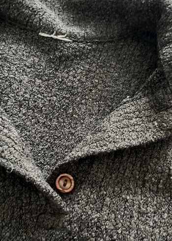 Gri Düğmeli Kadın Keten Kazak - Görsel 3