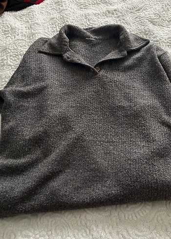 Gri Düğmeli Kadın Keten Kazak - Görsel 2