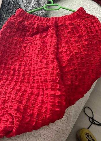 Kırmızı Pliseli Midi Keten Kadın Pantolon - Görsel 5