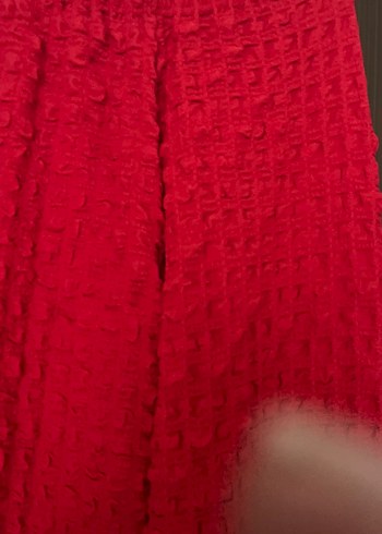 Kırmızı Pliseli Midi Keten Kadın Pantolon - Görsel 2