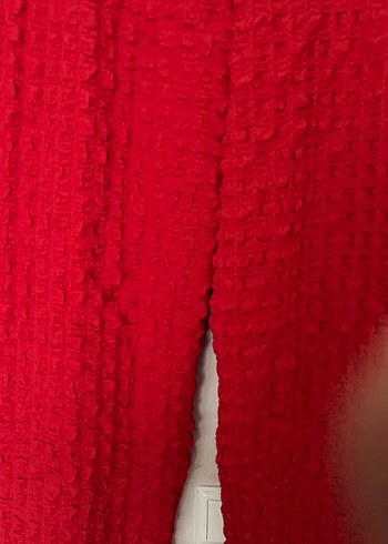 Kırmızı Pliseli Midi Keten Kadın Pantolon - Görsel 3