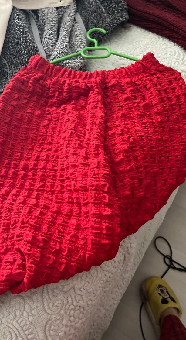 Kırmızı Pliseli Midi Keten Kadın Pantolon - Görsel 5