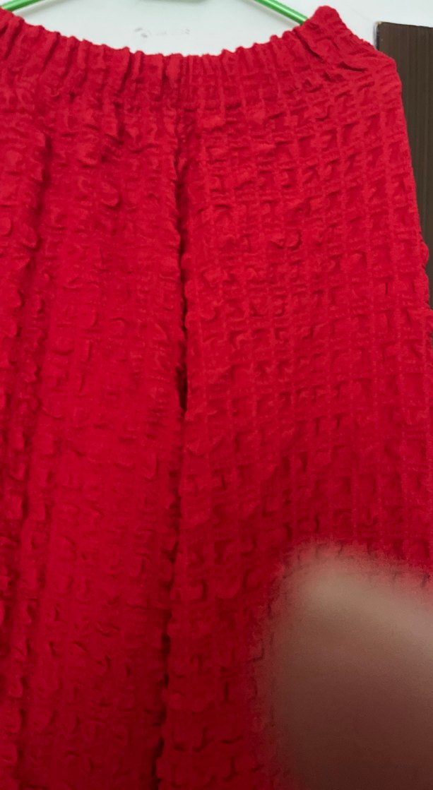 Kırmızı Pliseli Midi Keten Kadın Pantolon - Görsel 2