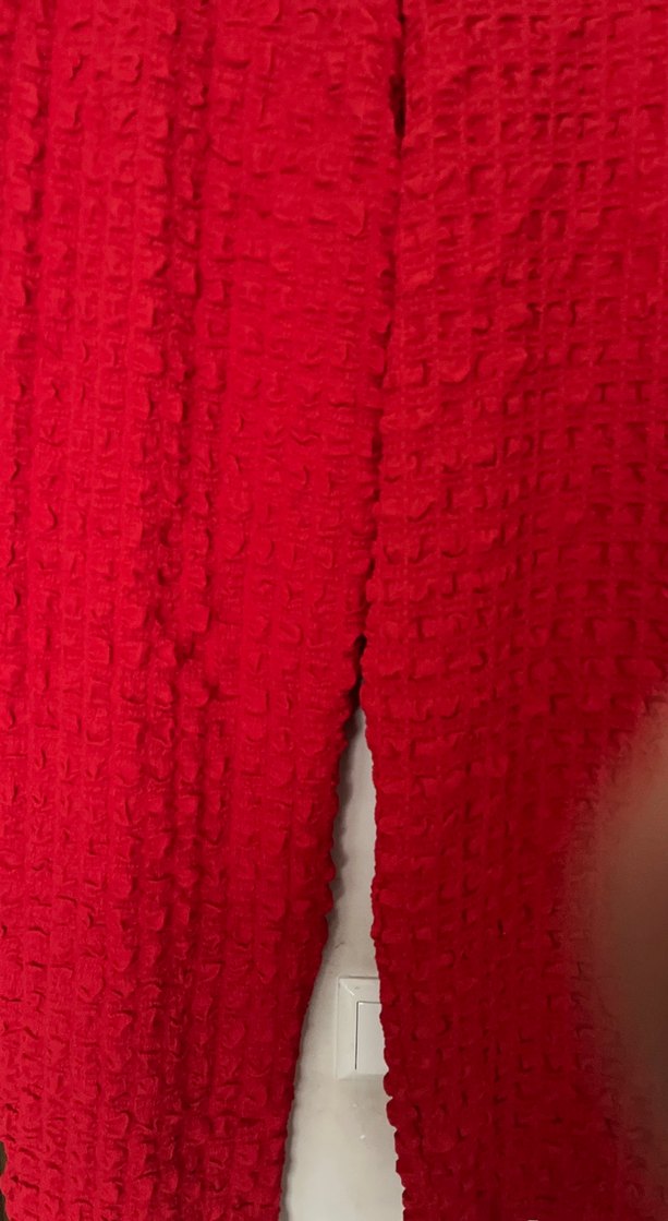 Kırmızı Pliseli Midi Keten Kadın Pantolon - Görsel 3